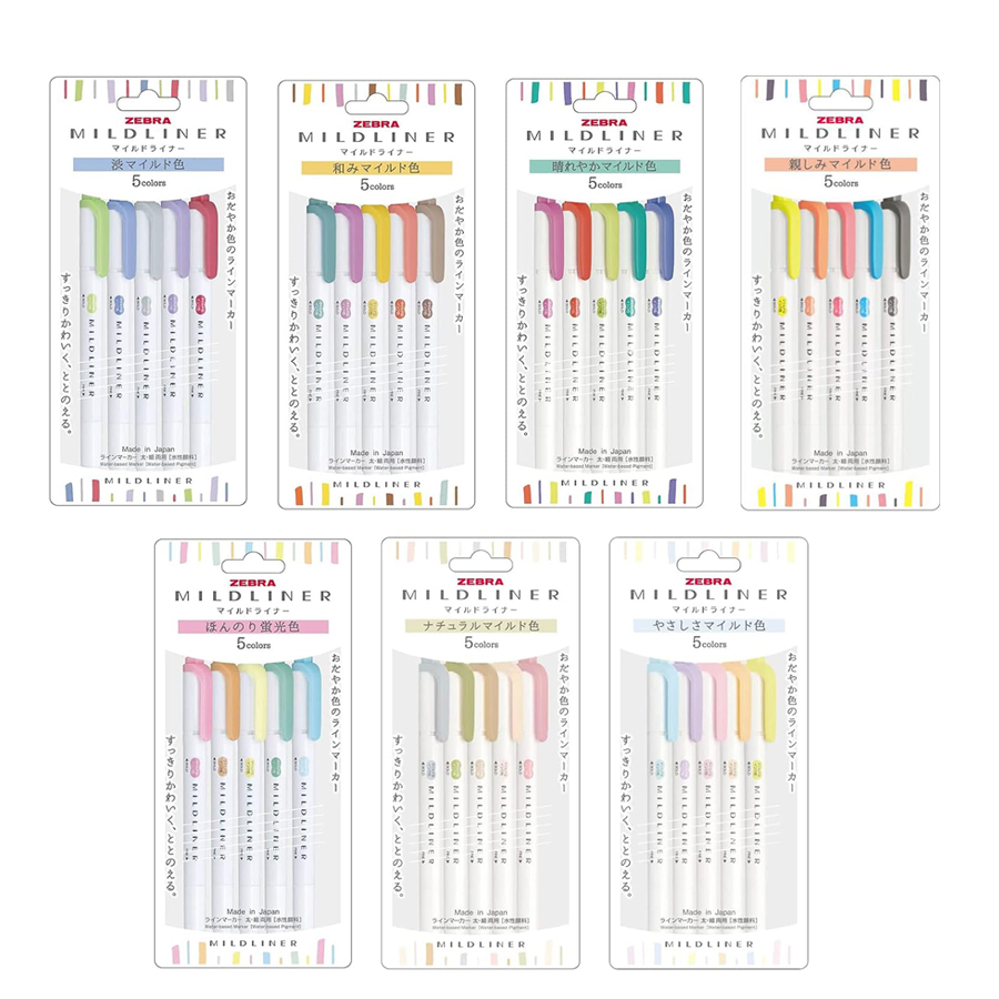 Pastel Highlighter Set Double Ended - Zebra Mildliner Set lengkap Pastel, spidol