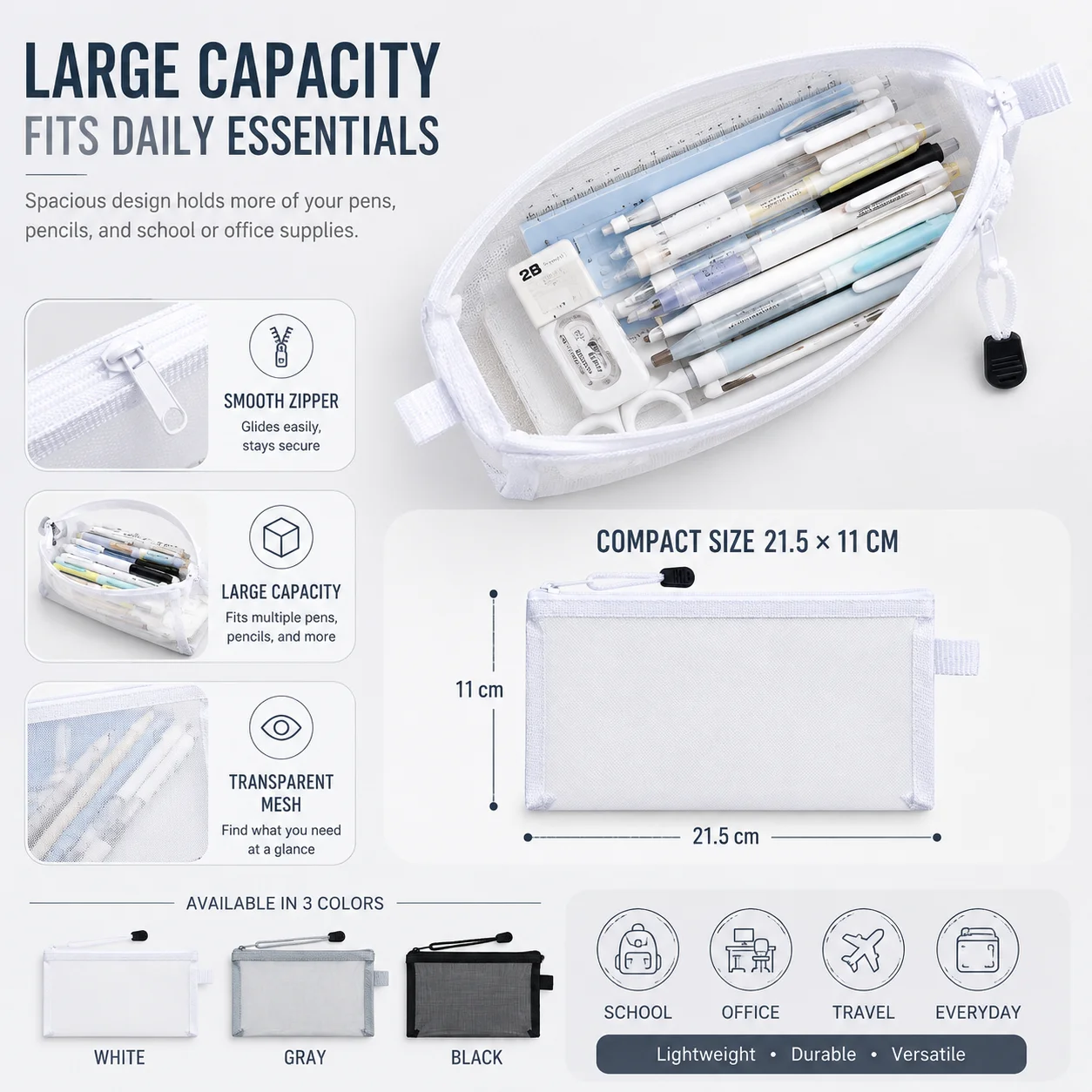 Clear Mesh Pencil Pouch For Exam - Tas Pena Jala Transparan, Tempat Pensil