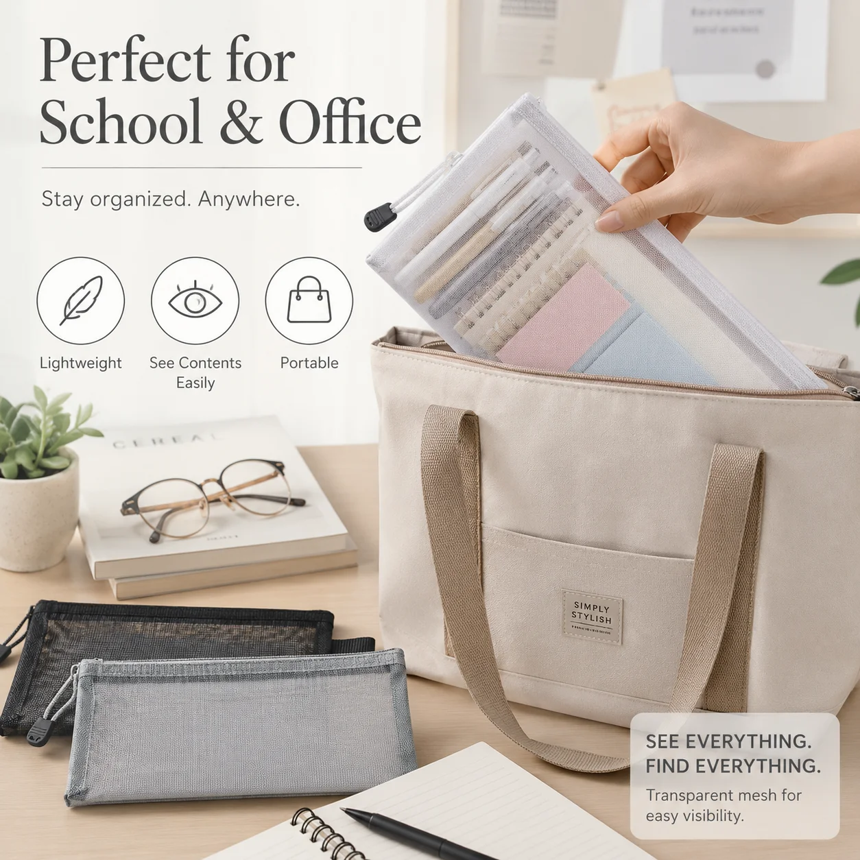 Tas Pena Jaring Transparan den - Clear Mesh Pencil Pouch For Exam ulasan dan harga